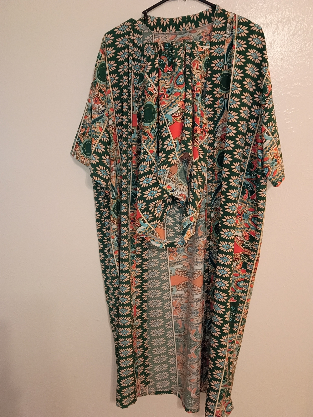 Green Floral Paisley Kimono Cover-Up